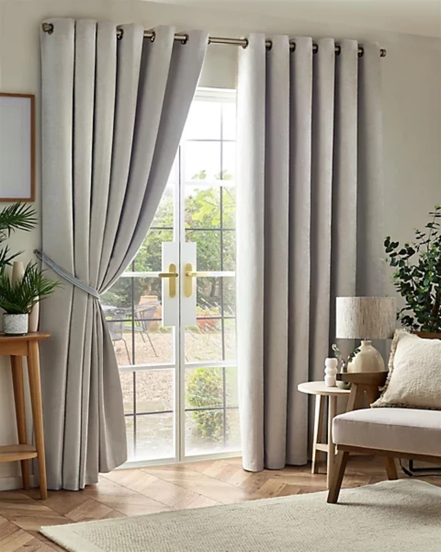 Image of Chenille Triple Woven Ready Made Eyelet Blackout Curtains Silver