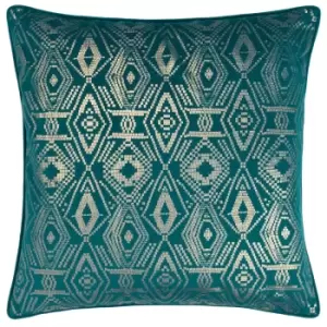 Image of Tayanna Metallic Velvet Cushion Teal, Teal / 50 x 50cm / Polyester Filled