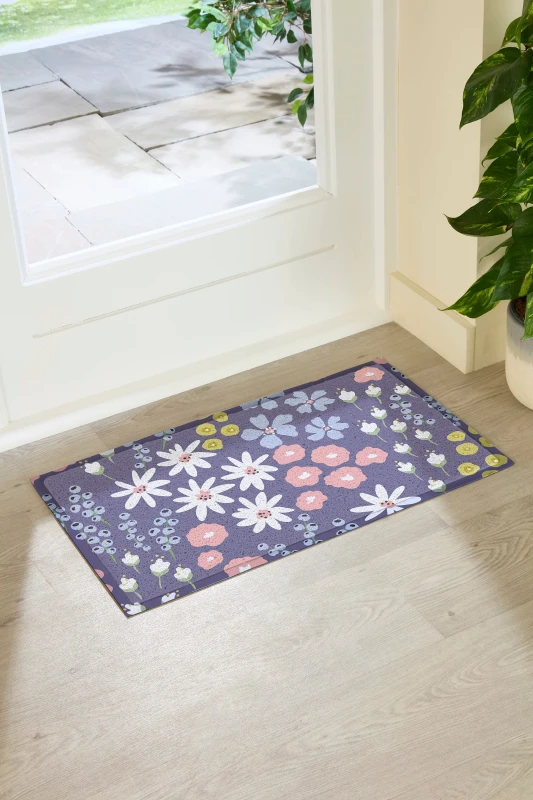 Image of Artsy Mats Purple Floral Pattern Indoor Outdoor Doormat (70 X 40Cm), Purple 9.51E+12