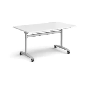 Image of Rectangular deluxe fliptop meeting table with silver frame 1400mm x 800mm - white