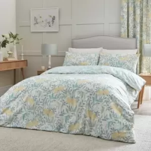 Image of Dreams&drapes - Sandringham Floral Print Reversible Easy Care Duvet Cover Set, Duck Egg, King