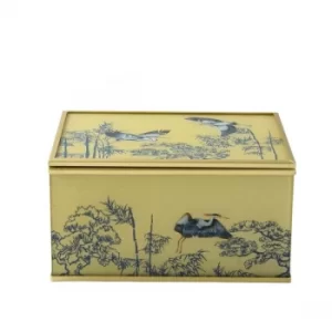 Image of Glass Jewellery Box in Oriental Heron Design with Bevelled Edge