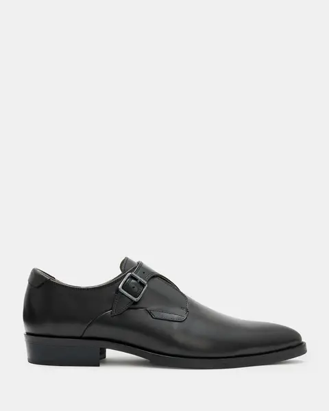 Image of AllSaints Keith Leather Buckle Monk Shoes