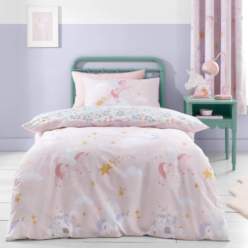 Image of Catherine Lansfield Fairytale Unicorn Duvet Cover Bedding Set Pink