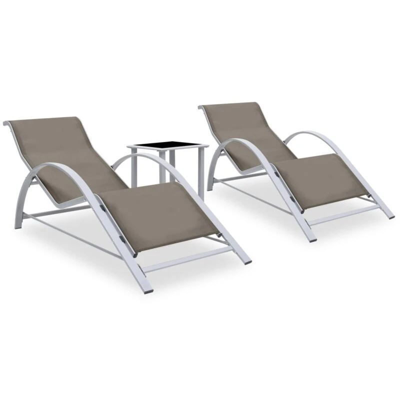 Image of VIDAXL Sun Loungers 2 pcs with Table Aluminium Taupe Vidaxl 8720286086919