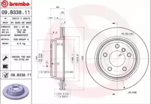Image of BREMBO Brake disc 09.B338.11 Brake rotor,Brake discs BMW,3 Touring (F31),3 Limousine (F30, F80),3 GT (F34),4 Gran Coupe (F36),4 Coupe (F32, F82)
