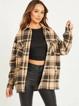 Image of Quiz Stone Checked Pocket Front Shacket - S - natural