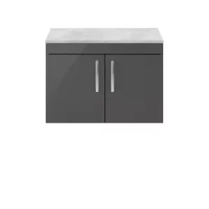 Image of Nuie Athena 800 Wall Hung 2-door Vanity & Bellato Grey Worktop - Gloss Grey