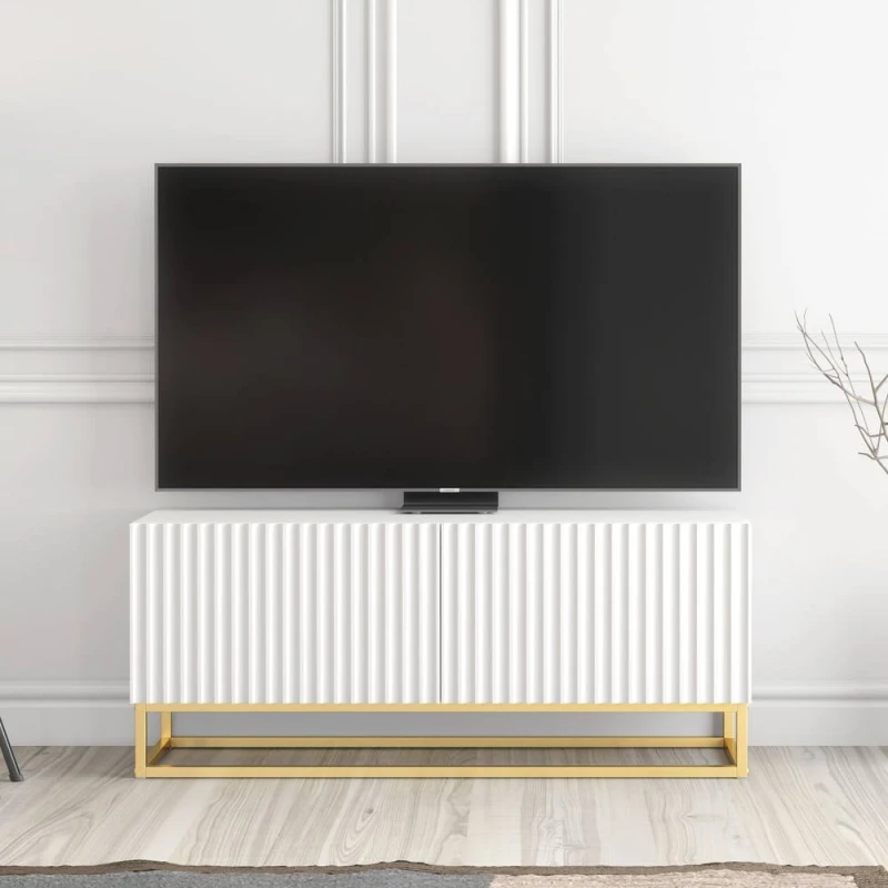 Image of Creative Furniture Ripple TV Unit 100cm - Modern Fluted Design with Push to Open Doors in White White Unisex