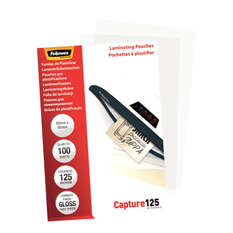 Image of Fellowes Fellowes Glossy 125 Micron Card Laminating Pouch - 65x95mm 5306702