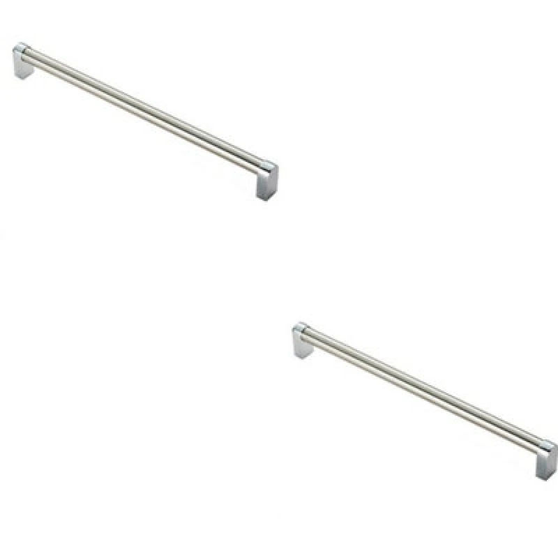 Image of Loops 2x Round Tube Pull Handle 336 x 16mm 320mm Fixing Centres Satin Nickel & Chrome Metallics unisex