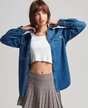 Image of Superdry Womens Denim Classic Western Shirt Blue / Mid Blue Wash - Size: 10