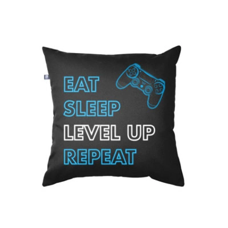 Image of rucomfy Beanbags Rucomfy Gaming Eat Sleep Level Up Repeat Cushion 45X45Cm - Soft & Supportive Gamer Pillow