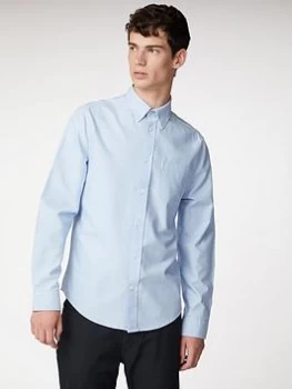 Image of Ben Sherman Long Sleeve Oxford Shirt - Blue Shadow, Blue, Size S, Men