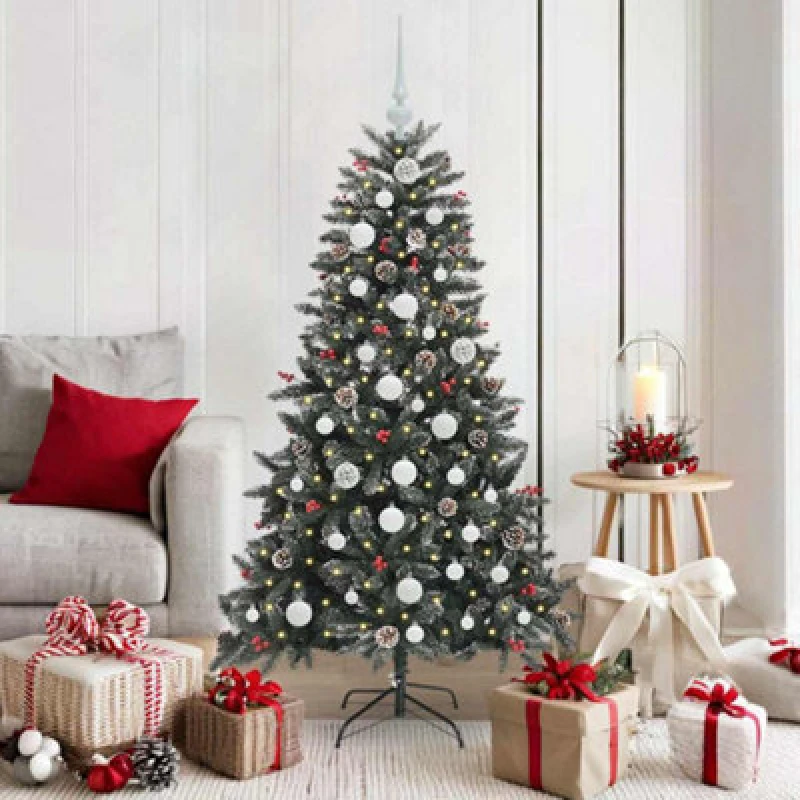 Image of vidaXL Artificial Christmas Tree with Stand, White Balls Green 83.5 x 83.5 x 150 cm, Green 3395871