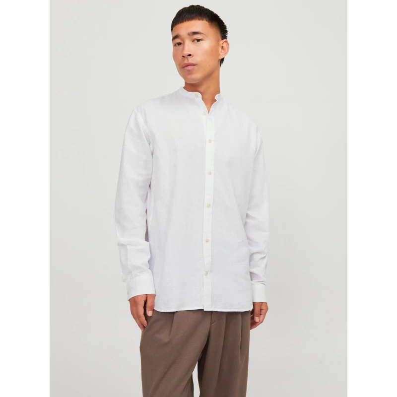 Image of Jack and Jones Long Sleeve Buttoned Linen Shirt - White White S