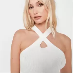 Image of Missguided Twist Front Rib Knit Top - White