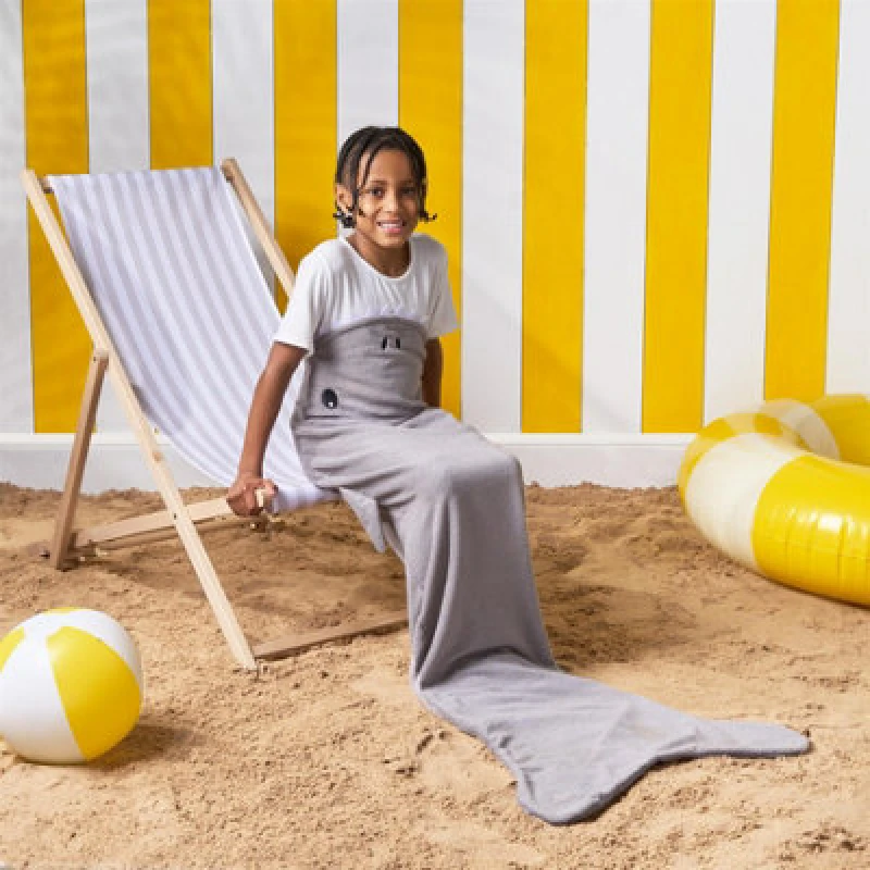 Image of OHS OHS Towel Kids Shark Mermaid Tail Absorbent Quick Drying Pool Beach Robe in Light Grey Light Grey One Size Unisex 5027434211340