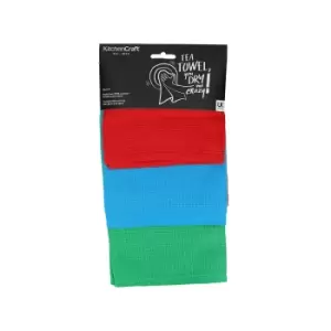 Image of KitchenCraft Set of Three Waffle Tea Towels - Green/Red/Blue