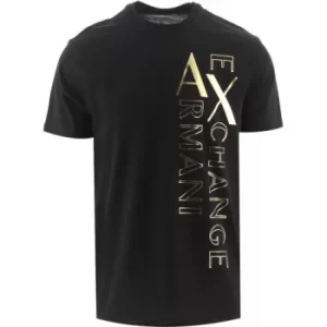 Image of Armani Exchange Black Gold Logo Crew Neck T-Shirt