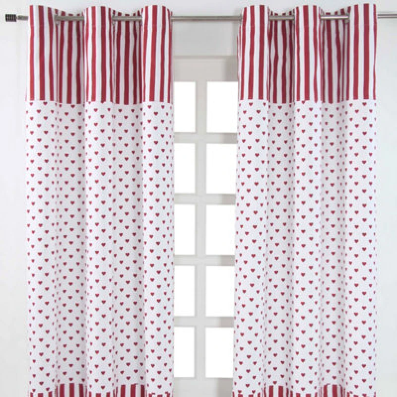 Image of Homescapes Red Love Hearts Ready Made Eyelet Curtain Pair, 137 X 228cm Drop