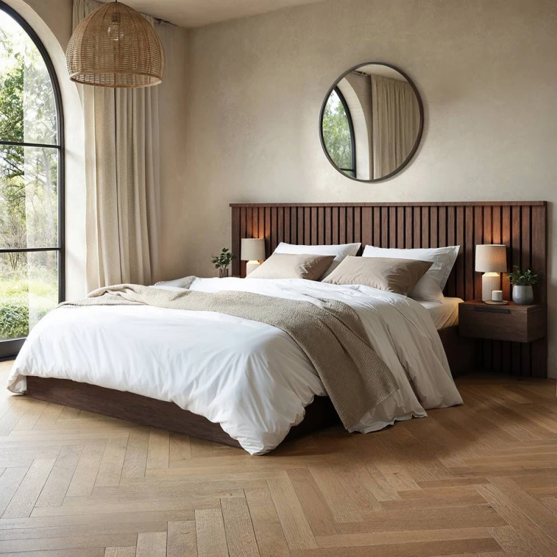 Image of Solace+Co Taylor Hotel Ottoman Bed with Side Tables Walnut in Brown Size: Double Brown Unisex Double