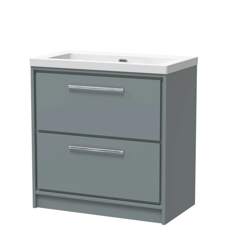 Image of Balterley Bathroom 2 Soft-Close Drawer Floor, Fireclay Basin, Grey, 800mm in Grey Grey Unisex