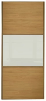 Image of Sliding Wardrobe Door W914mm 3 Panel Oak & Soft White Glass