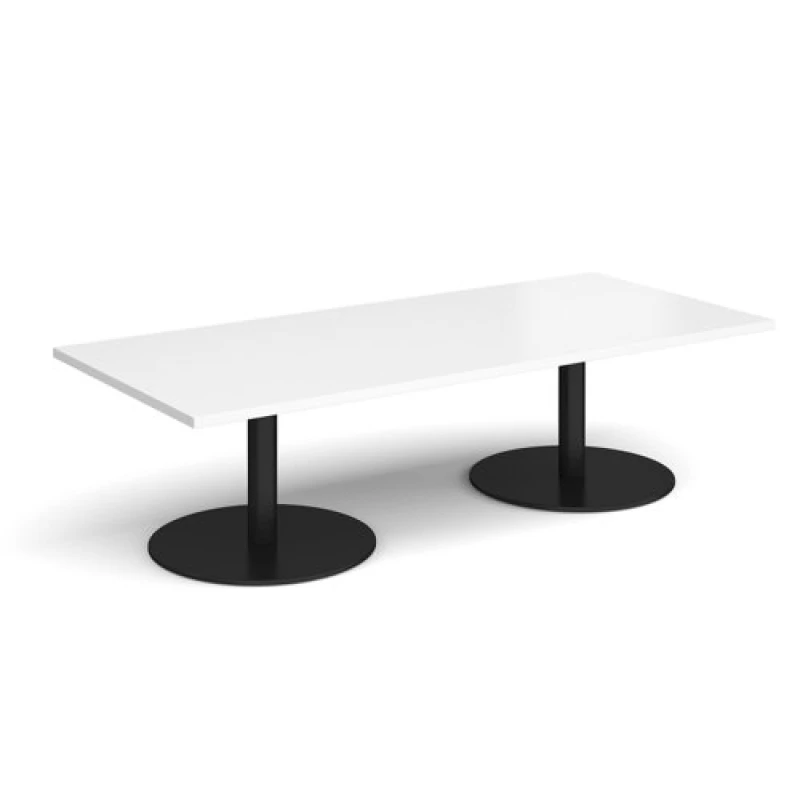 Image of Monza Rectangular Cafe and Bistro Coffee Table with Flat Round Black Base - Top 1800mm x 800mm - White