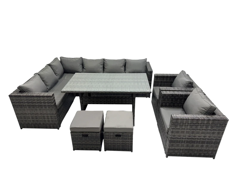Image of Fimous Outdoor PE Rattan Sofa Set with with 2 Chairs 2 Small Stools in Dark Grey Dark Grey Unisex