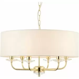 Image of Multi Light Ceiling Pendant 6 Bulb brass & white Chandelier Large Shade Lamp