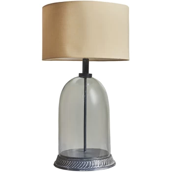 Image of Grey & Clear Glass Table Lamp Light With Large Lampshade - Beige - No Bulb
