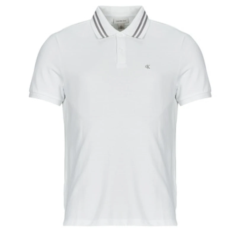 Image of Calvin Klein Jeans SS MONOGRAM PIQUE TIPPED POLO mens Polo shirt in White