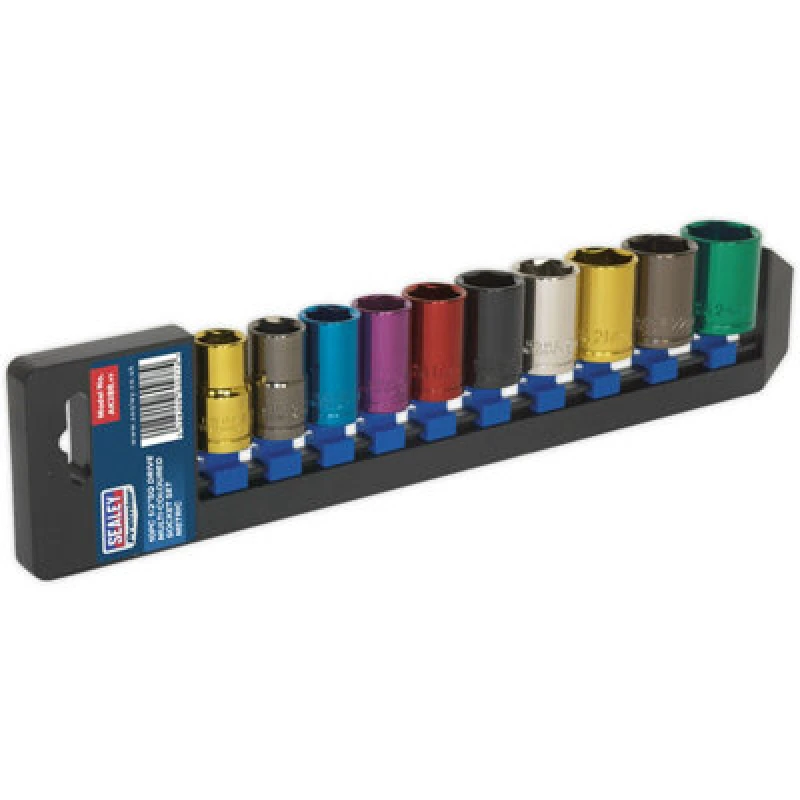 Image of Loops 10 PACK Multi Colour Socket Set 1/2" Metric Square Drive - 6 Pt WallDrive Torque Multi