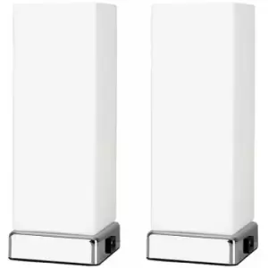 Image of 2 x Chrome & Frosted Glass Bedside Touch Table Lamps With USB Charging Port - No Bulbs