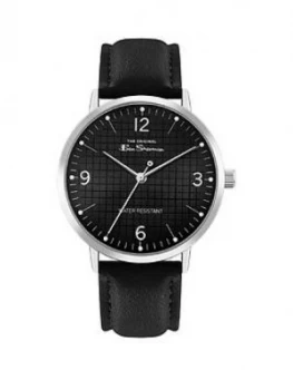 Image of Ben Sherman Black Sunray and Silver Detail Dial Black Leather Strap Mens Watch, One Colour, Men
