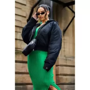 Image of I Saw It First Black Plus Size Hooded Bomber Jacket - Black