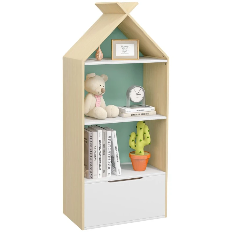 Image of Aiyaplay Kids Bookshelf With 3 Shelves Drawer Anti tip Device For Kids Room, Green 311-069V80GN