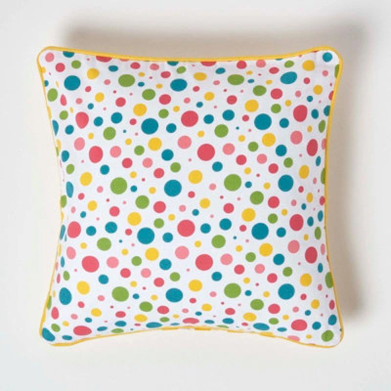 Image of Homescapes Cotton Multi Colour Polka Dots Cushion Cover, 45 X 45 Cm
