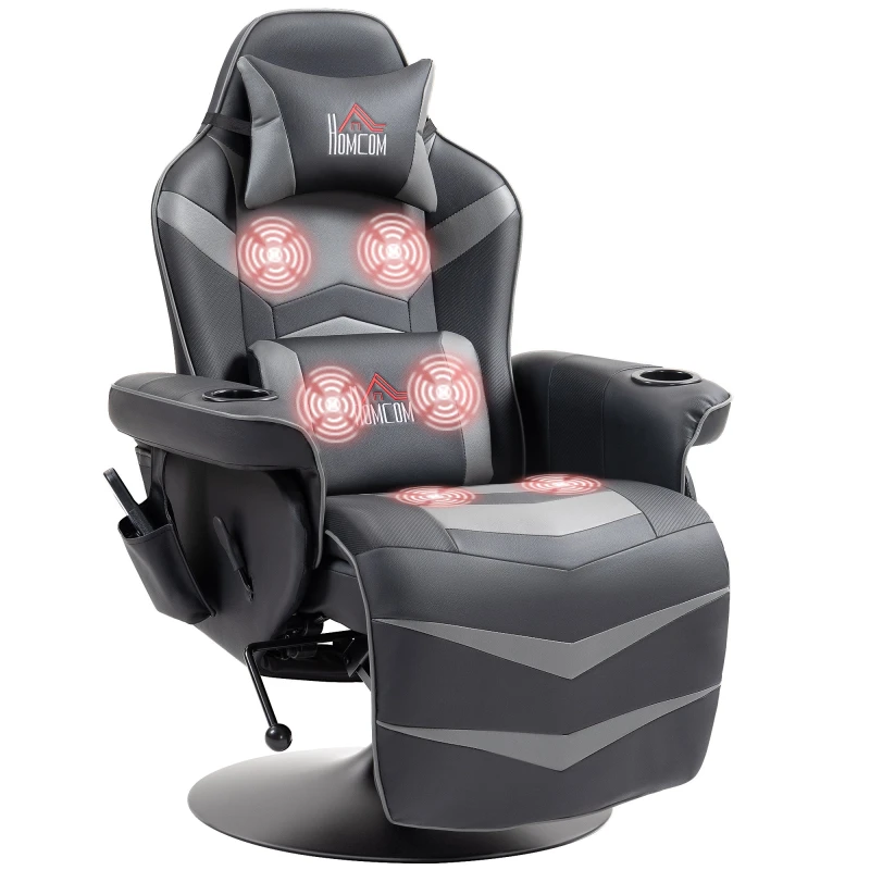 Image of HOMCOM HOMCOM Massage Recliner Chair with Remote, PU Leather Recliner Armchair Grey Grey Armchair Unisex 5063603034884