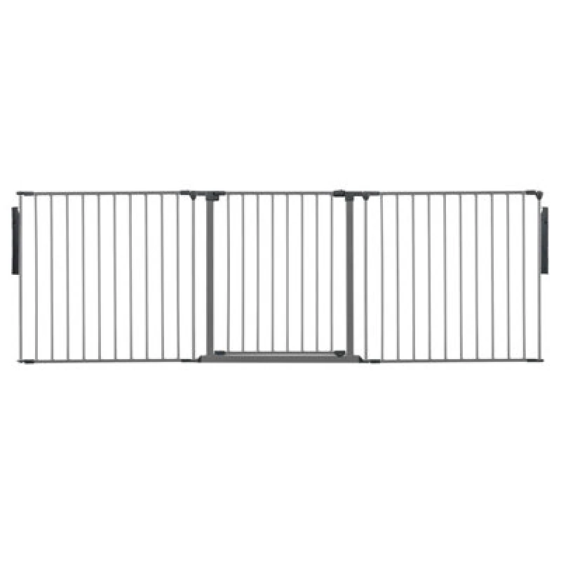 Image of Safetots Premium Multi Panel Room Divider, Up To 226Cm Wide, Grey, 70Cm Tall, Flexible Barrier With Door For Baby And Toddler