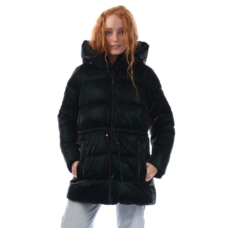 Image of DKNY Zip Front Drawcord Puffer Jacket Green female M