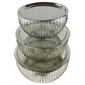 Image of Set Of 3 Silver Bowls With Plate Tops