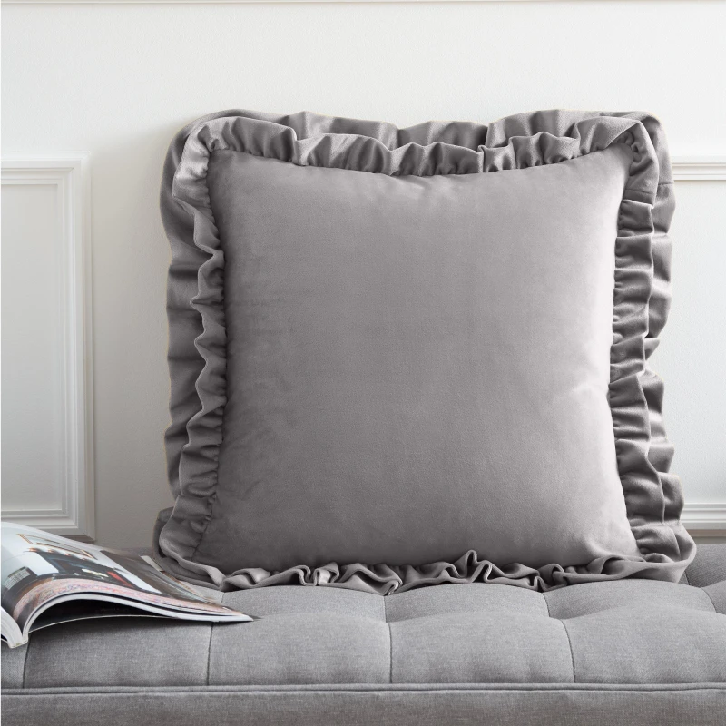 Image of Catherine Lansfield So Soft Velvet Touch Double Frill Cushion Cushions 43x43cm Silver 42473311043