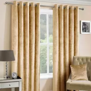 Image of HOMECAPES Mustard Gold Luxury Crushed Velvet Lined Eyelet Curtain Pair, 65 x 72"