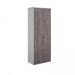 Image of Duo double door cupboard 2140mm high with 5 shelves - white with grey