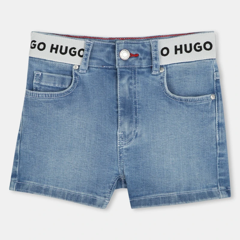 Image of Hugo Kids Hardwearing Denim Adjustable Waistband Shorts Stone Wash Z25 female 8Y