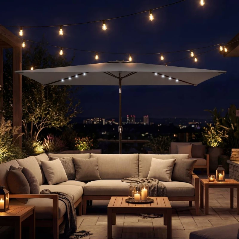 Image of OUTSUNNY 3 x 2m Garden Parasol Umbrella with Light, Outdoor Patio Umbrella in Dark Grey Size: 3m x 2m Dark Grey Unisex 3m x 2m