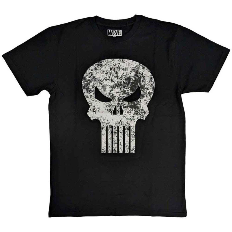 Image of Marvel Punisher Distressed Logo T Shirt Black unisex