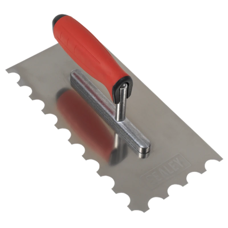 Image of Sealey Stainless Steel 270mm Semicircle Tooth Trowel - Rubber Handle - Aluminium Foot T6701